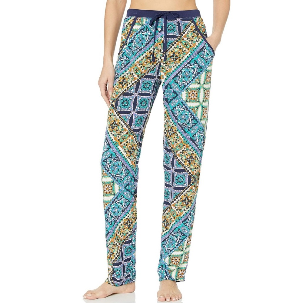 Josie Natori Teal Blue Multi-Pattern Lounge Pajama Pants